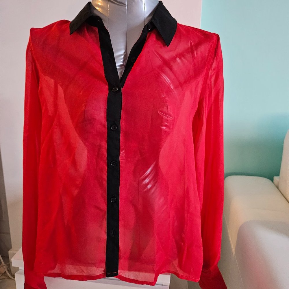 Sheer Dark Red and black button down long sleeve Buffalo David Bitton Like New